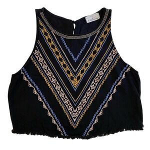 Eiffel Designs Women's Cropped Tank Top Medium Colorful Embroidered Tassel Tie